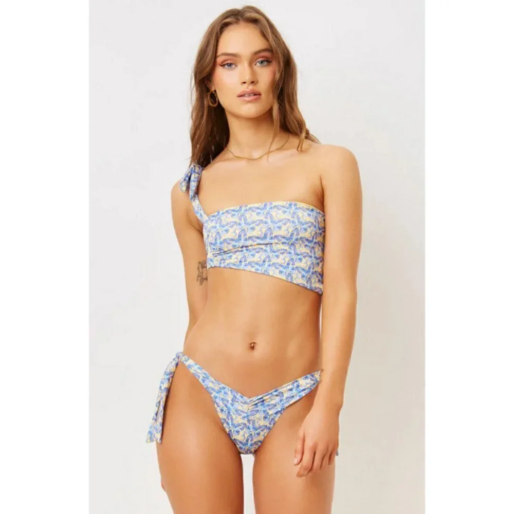 💕FRANKIES BIKINIS💕 Bella Bandeau Bikini Top Monarch Butterfly Print Large NWT